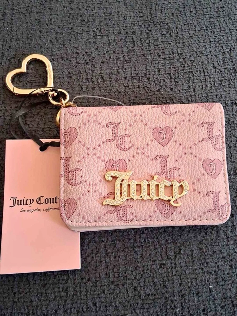 Juicy Couture Pink Monogram Card Holder with Gold Heart Keyring